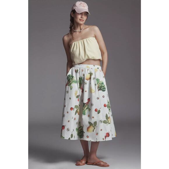 nwt ANTHROPOLOGIE MAEVE sz XL The Jacie Poplin Veggie Printed Midi Skirt - Picture 3 of 5